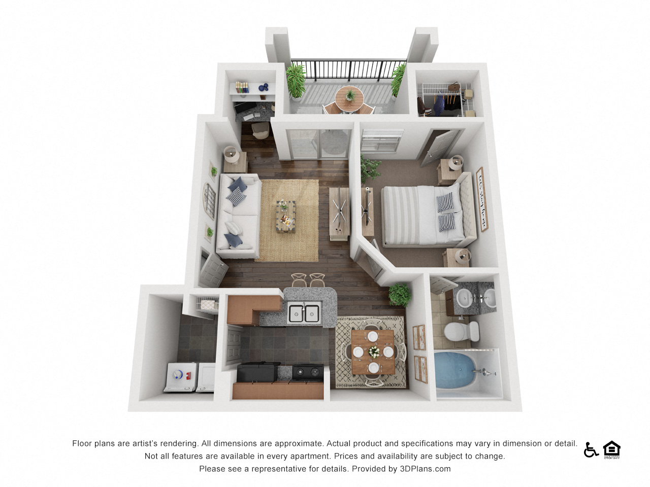 Floor plan for 1 bed, 1 bath, 695 sqft